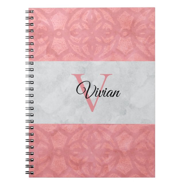 Carnet Batik Rose Ruddy Et Aquarelle Gris Monogramme (Devant)