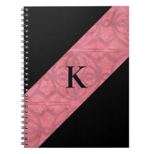 Carnet Batik rose victorien et monogramme noir rouge