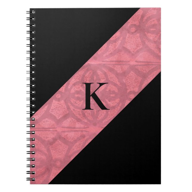 Carnet Batik rose victorien et monogramme noir rouge (Devant)