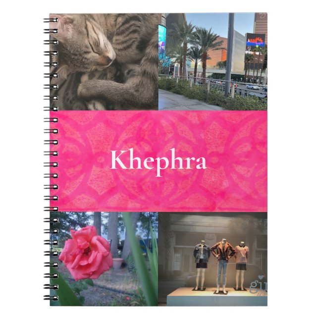 Carnet Batik rose vif Collage et nom (Devant)