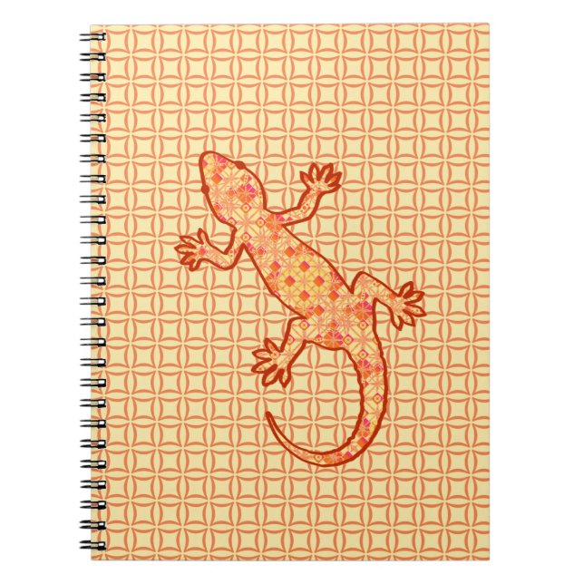 Carnet Batik tribal Gecko - corail et orange clair (Devant)