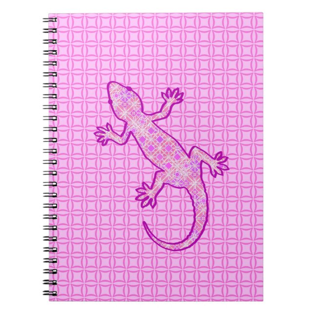 Carnet Batik tribal Gecko - orchidée et coquille rose (Devant)