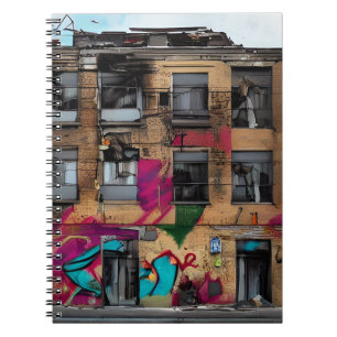 Carnet Bâtiment abandonné, art abstrait IA
