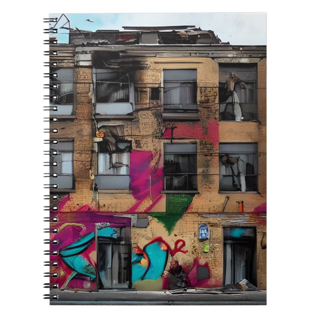 Carnet Bâtiment abandonné, art abstrait IA (Devant)