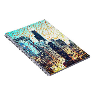 Carnet Bâtiments de la ville bleue en mosaïque avec relie