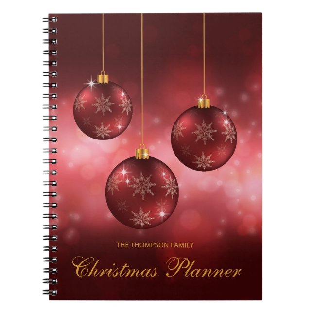 Carnet Baubles de Noël Festif Rouge Avec Texte Personnali (Devant)