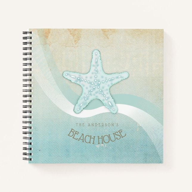 Carnet Beach House Nautical Starfish Aqua Blue ID623 (Devant)