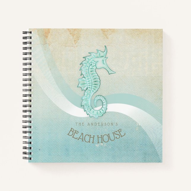 Carnet Beach House Seahorse Aqua Blue ID623 (Devant)