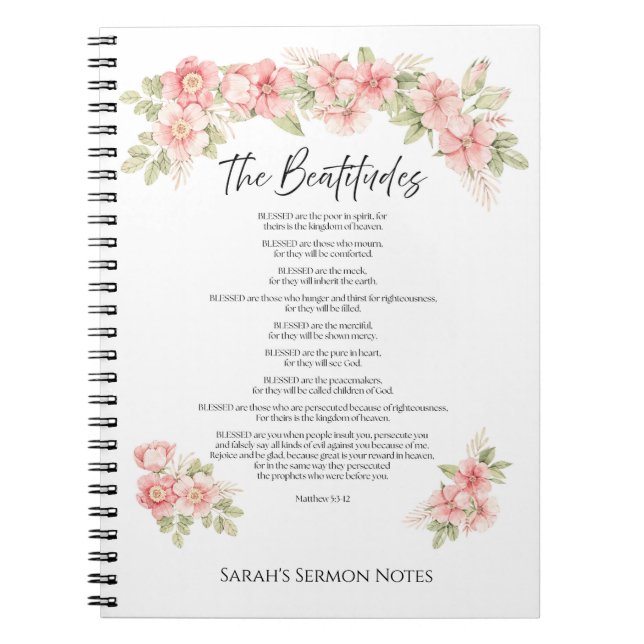 Carnet Béatitudes de l'Écriture florale aquarelle rose (Devant)