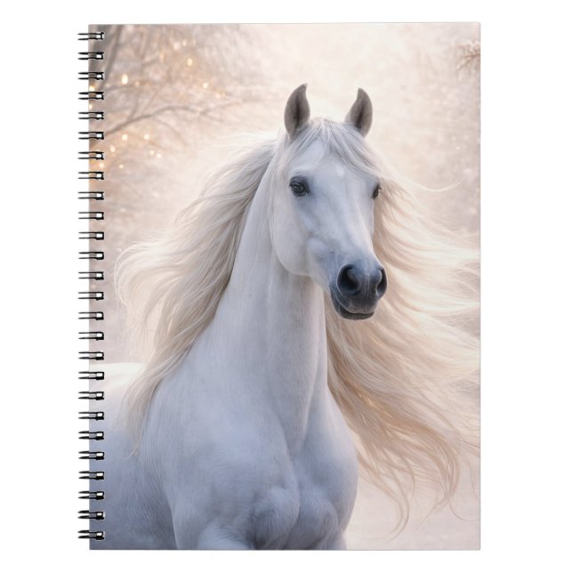 Carnet Beau Cheval Blanc dans la Neige Noël (Devant)