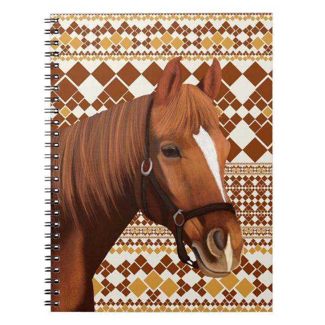 Carnet Beau cheval Brown sur Motif géométrique Earthy (Devant)