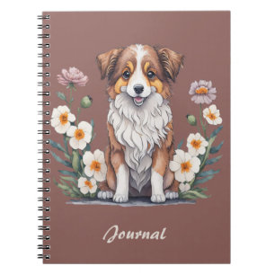 Carnet Beau collie entouré de fleurs -