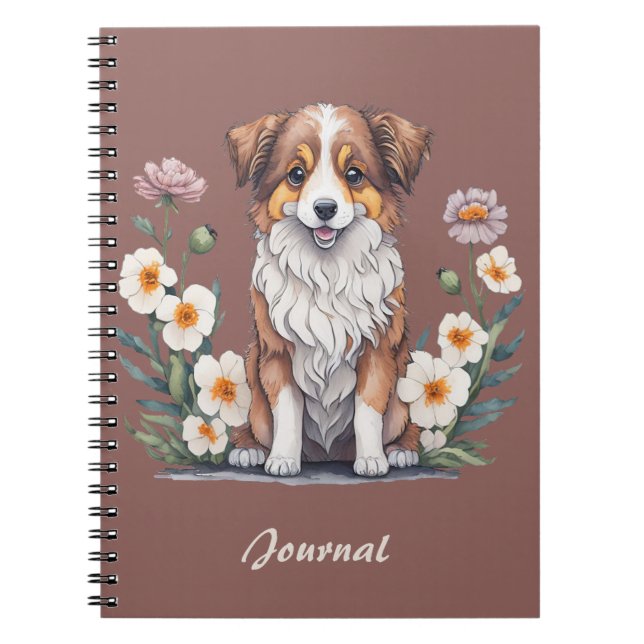 Carnet Beau collie entouré de fleurs - (Devant)