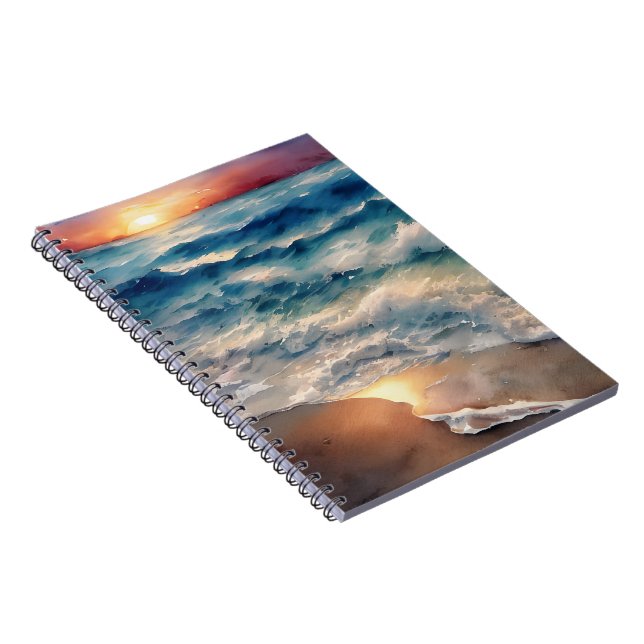 Carnet Beau coucher de soleil sur les vagues de plage (Côté Droit)