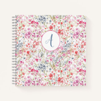 Carnet Beau Fleur sauvage Aquarelle Motif Monogramme