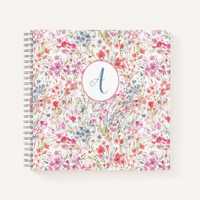 Carnet Beau Fleur sauvage Aquarelle Motif Monogramme (Devant)