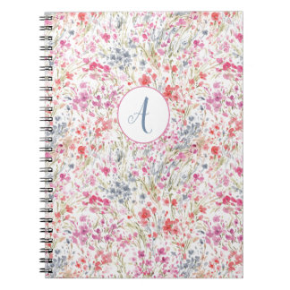 Carnet Beau Fleur sauvage Aquarelle Motif Monogramme