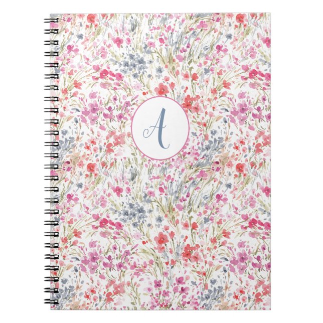Carnet Beau Fleur sauvage Aquarelle Motif Monogramme (Devant)