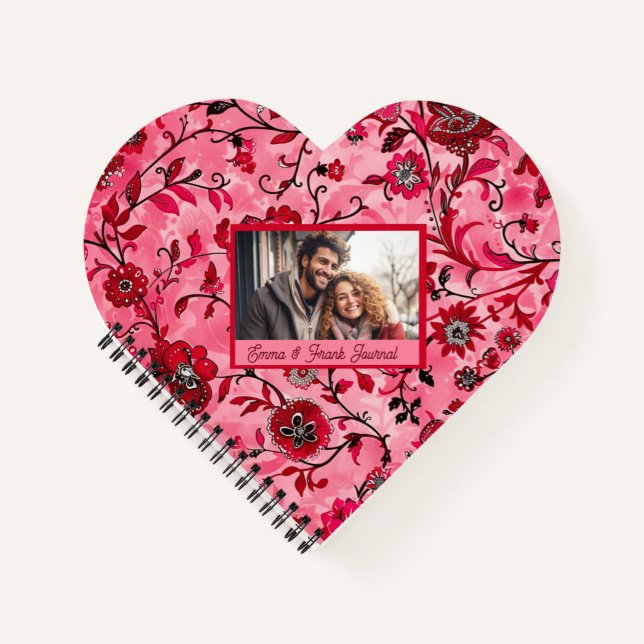 Carnet Beau floral personnalisé rouge (Devant)