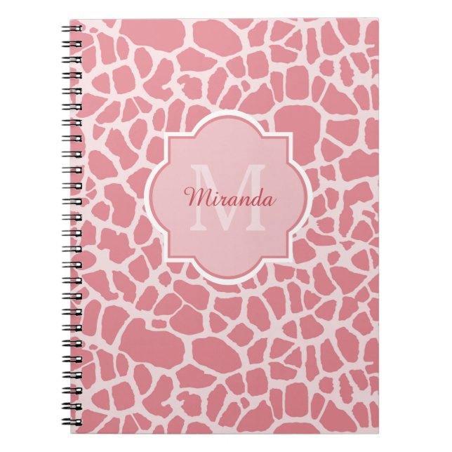 Carnet Beau motif rose de girafe avec le monogramme et le (Devant)