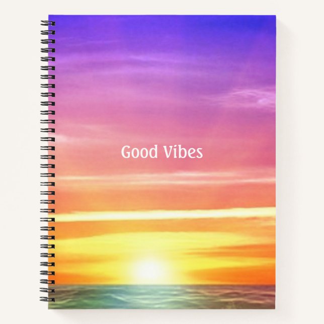 Carnet Beau Ocean Sunrise & Editable Good Vibes Texte (Devant)