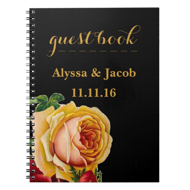 Carnet Beau or & Roses rouges Mariage noir (Devant)