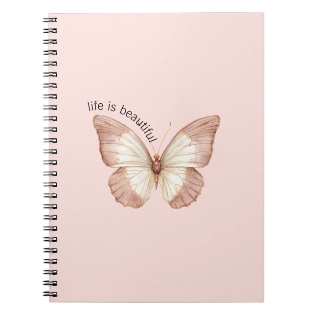 Carnet Beau Papillon Crème Rose (Devant)