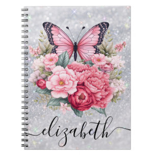 Carnet Beau Papillon Et Fleurs Nom Personnalisé