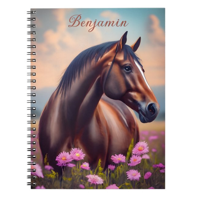 Carnet Beau Quarter Cheval avec fleurs Nom (Devant)