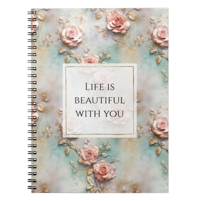 Carnet Beau Romantique Rose rose rose Roses romantiques (Devant)