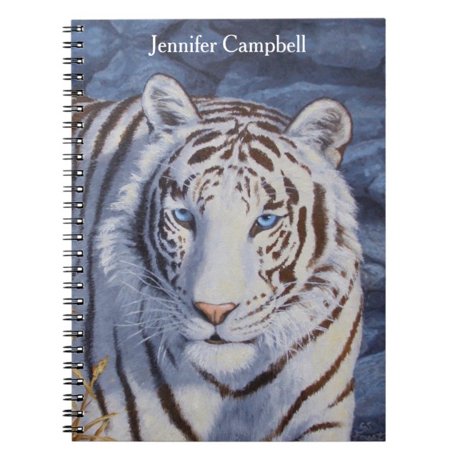Carnet Beau tigre blanc aux yeux bleu cristal (Devant)