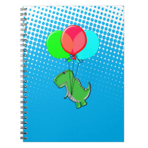Carnet Beau Vol T-Rex Avec Ballons Dans Ciel Bleu