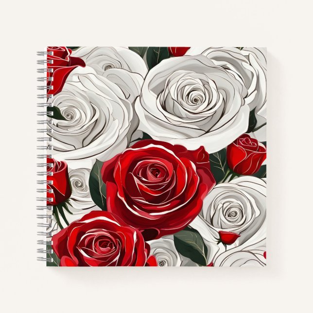 Carnet Beauté de rose rouge et blanche (Devant)