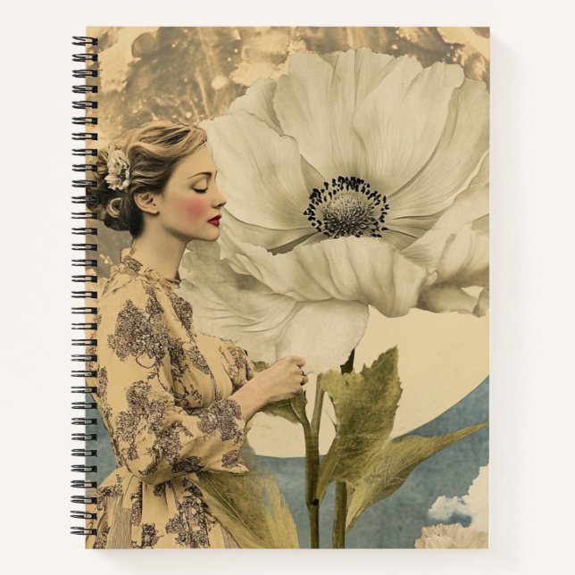 Carnet Beauté Lune - Femme avec Fleur Blanche et Lune (Devant)