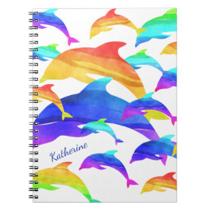 Carnet Beaux Dauphins arc-en-ciel avec prénom