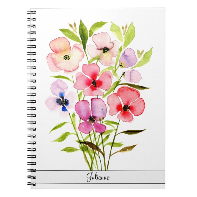 Carnet Beaux Fleurs sauvages d'aquarelle avec nom (Devant)