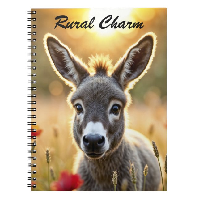 Carnet Bébé âne nature paisible champ de pavot rouge (Devant)