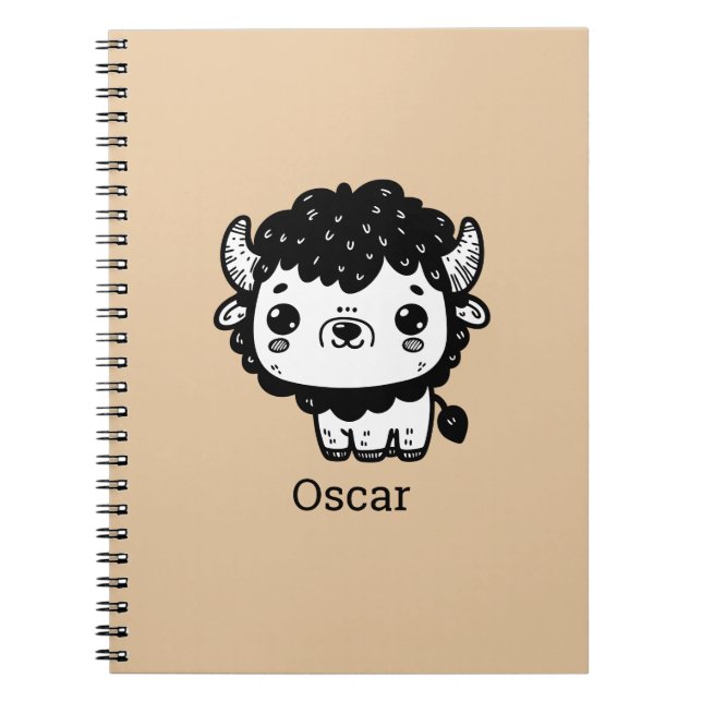 Carnet Bébé Bison Fluffy - Art d'animaux de ferme Kawaii (Devant)