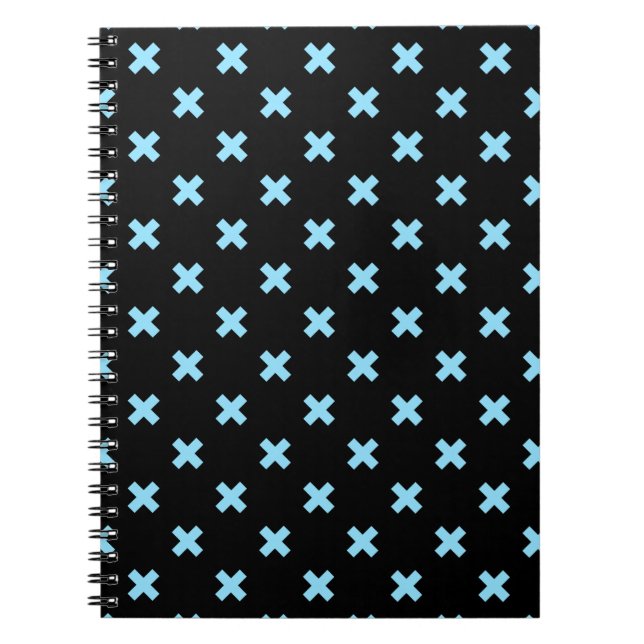 Carnet Bébé croix bleu coutures sur noir (Devant)