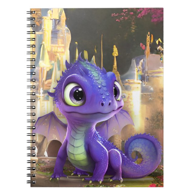 Carnet Bébé Dragon Violet Et Imaginaire Château Médiéval (Devant)