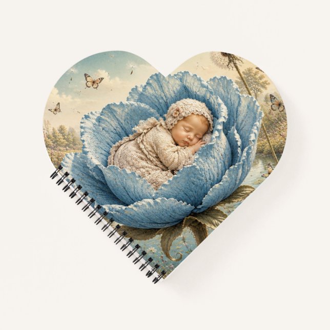 Carnet Bébé endormi dans une fleur bleue  (Devant)
