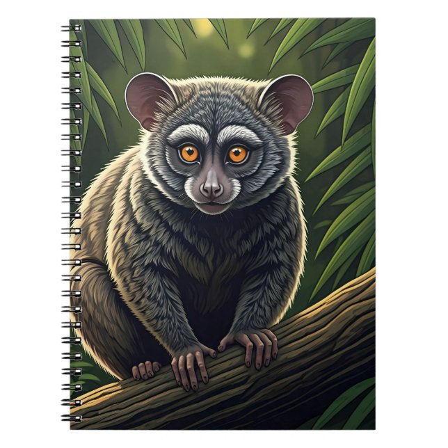 Carnet Bébé Galago Perché sur une Branche de Jungle (Devant)