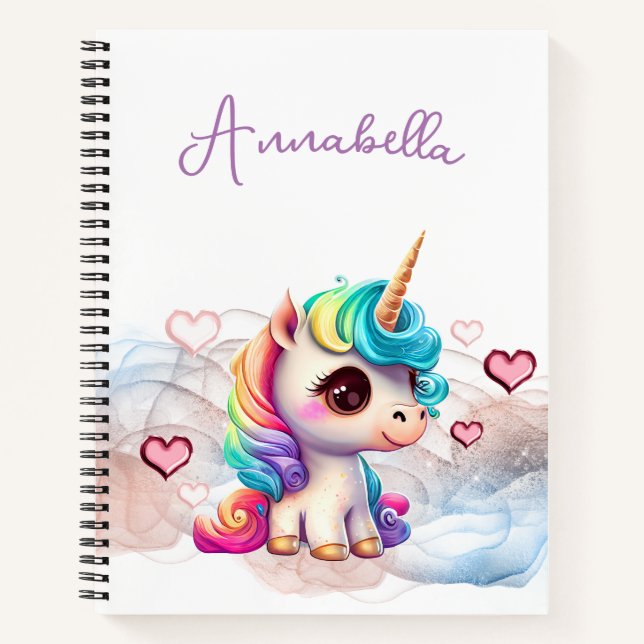 Carnet Bébé licorne mignonne et cœurs (Devant)