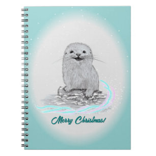Carnet Bébé loutre de mer blanche mignonne, Joyeux Noël