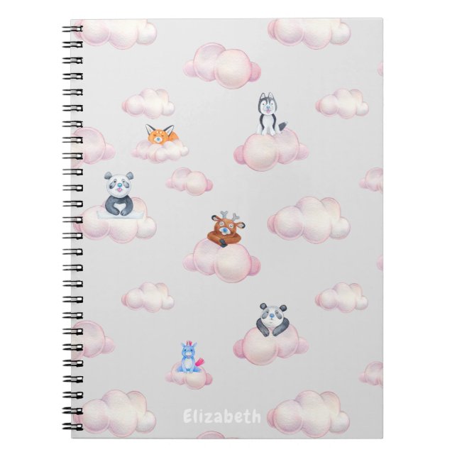 Carnet Bébé mignon Animaux sur les nuages Monogramme (Devant)