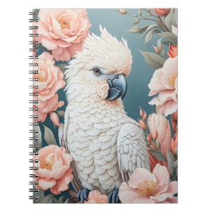 Carnet Bébé mignon Cockatoo Parrot Fleurs roses douces