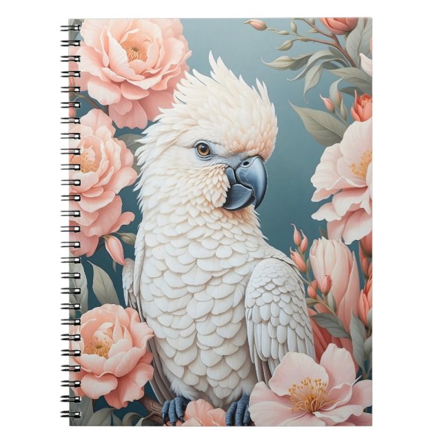 Carnet Bébé mignon Cockatoo Parrot Fleurs roses douces (Devant)