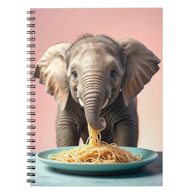 Carnet Bébé mignon Eléphant Manger Spaghetti (Devant)