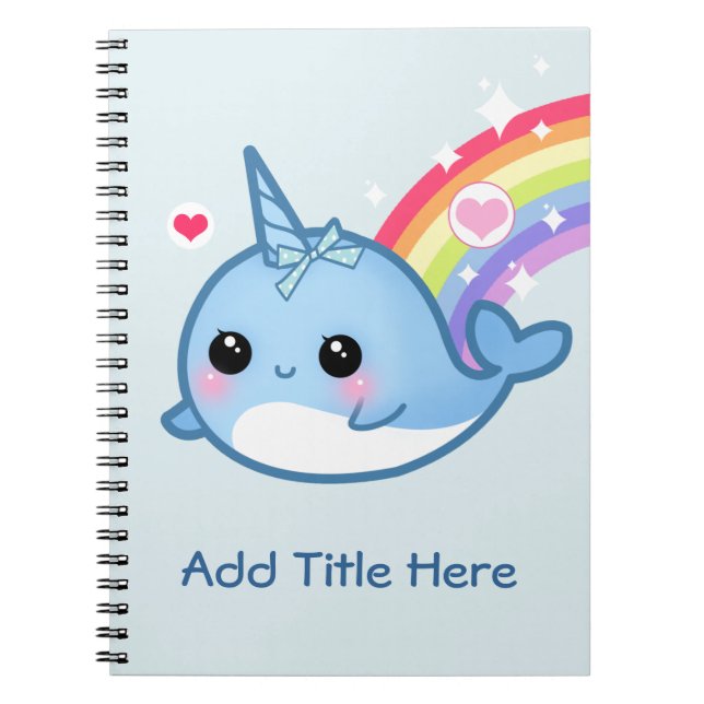Carnet Bébé mignon narwhal avec l'arc-en-ciel - (Devant)