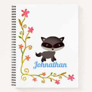 Carnet Bébé mignon Raccoon avec fleurs